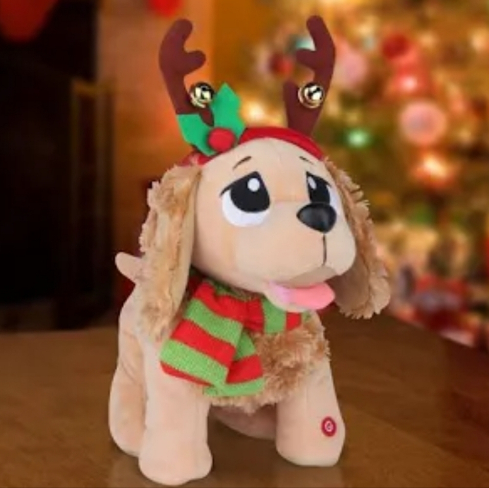 Gemmy Animated Dog Cocker Spaniel Christmas Reindeer Antlers Musical Dances